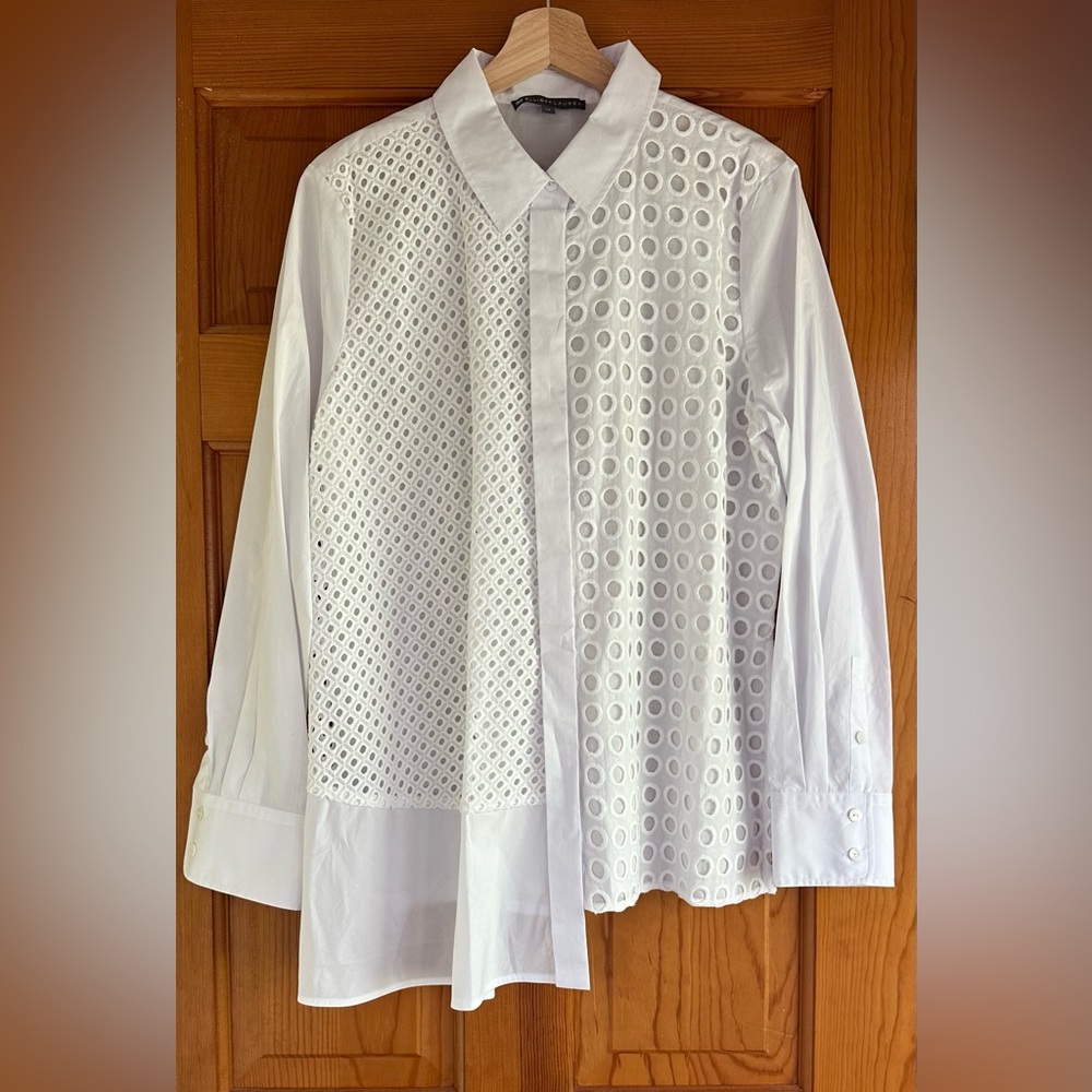Elliott Lauren White cut out Eyelet Front Tunic Blouse Shirt - Picture 4 of 10